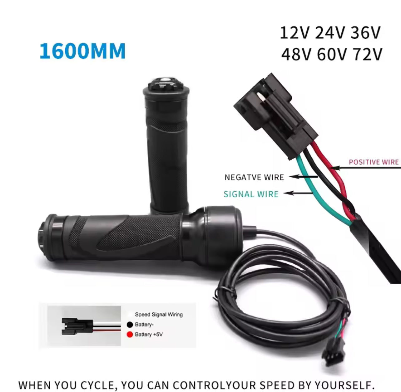 Electric Bike full twist Throttle and Grip 24V 36V 48V Waterproof 3 pin red black green wire - off road use only item