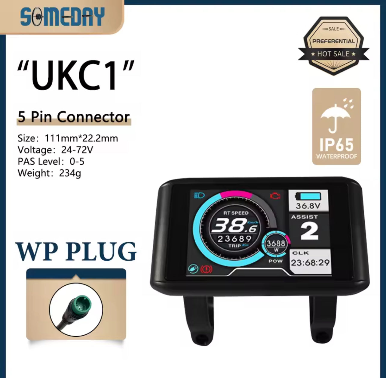 UKC1 Color LCD Display for Electric Bikes – SM & WP Plug Options | Upgrade for SW900 | Compatible with 36V/48V